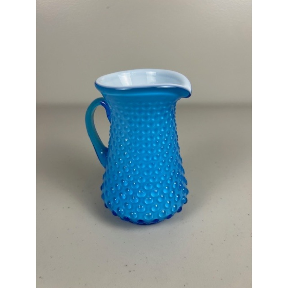 Fenton‎ Repro Blue Opalescent Hobnail Glass Mini Pitcher Creamer 5 Inch